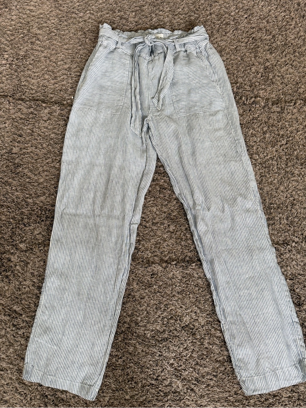 SUPER CUTE Striped Drawstring Linen Pants - White & Blue Size M